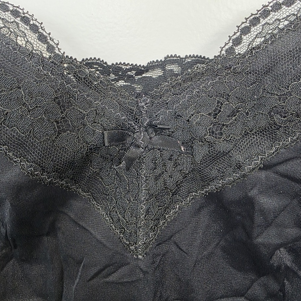 Vintage Olga Black Satin Lace Trim Y2K Whimsygoth Feminine Tank Top Size Medium - Picture 3 of 8